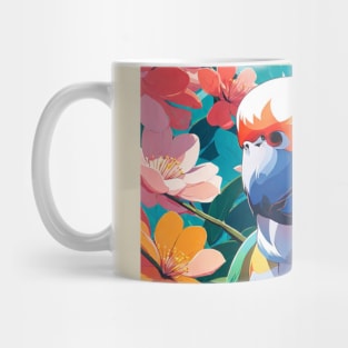 Garden Lovebird- lovebird in front of vibrant florals Mug